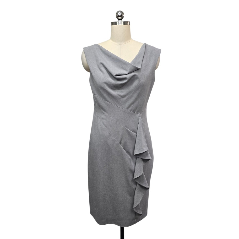 Calvin Klein Grey‎ Sheath Dress Ruffle Detail Business Casual Size 8
